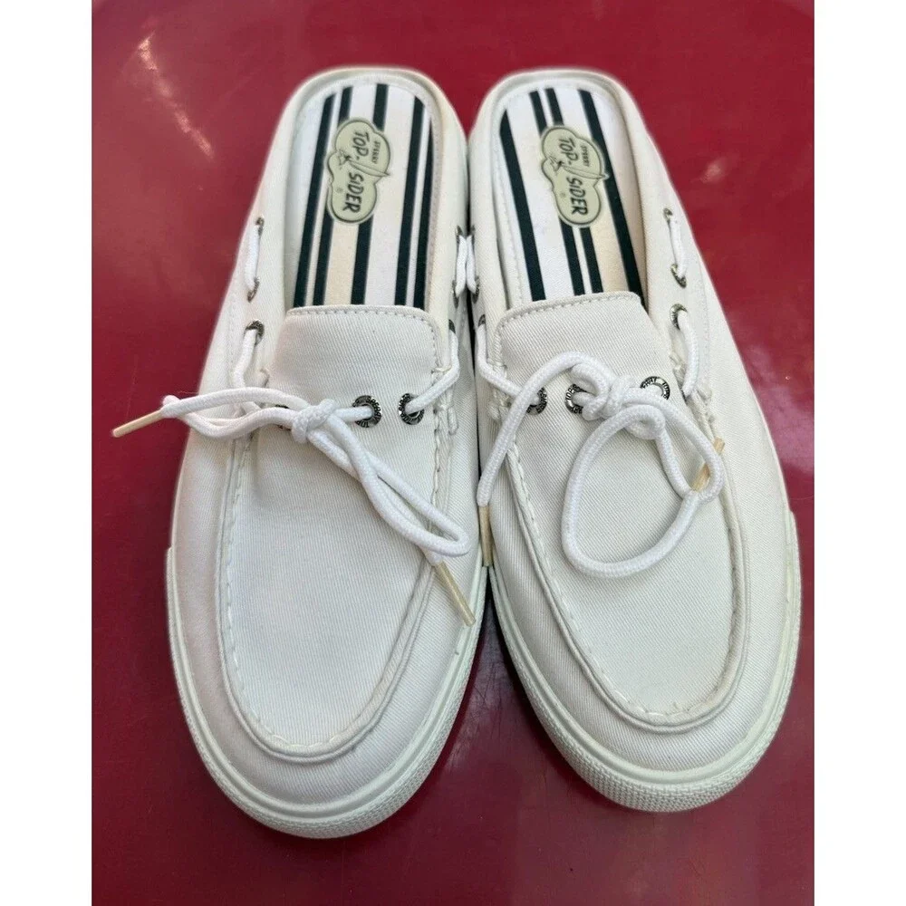NEW Women Sperry Top-Sider Bahama Clog White Boat Shoes Slides Canvas size 9 M